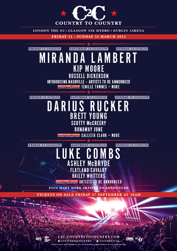 Country to Country Headliner Breakdown 2022