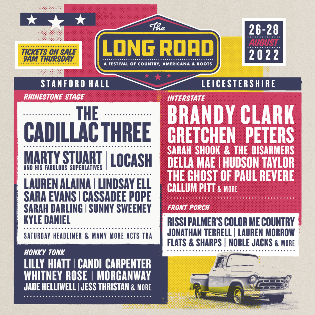 An image of text outlining headliners at the 2022 Long Road Festival