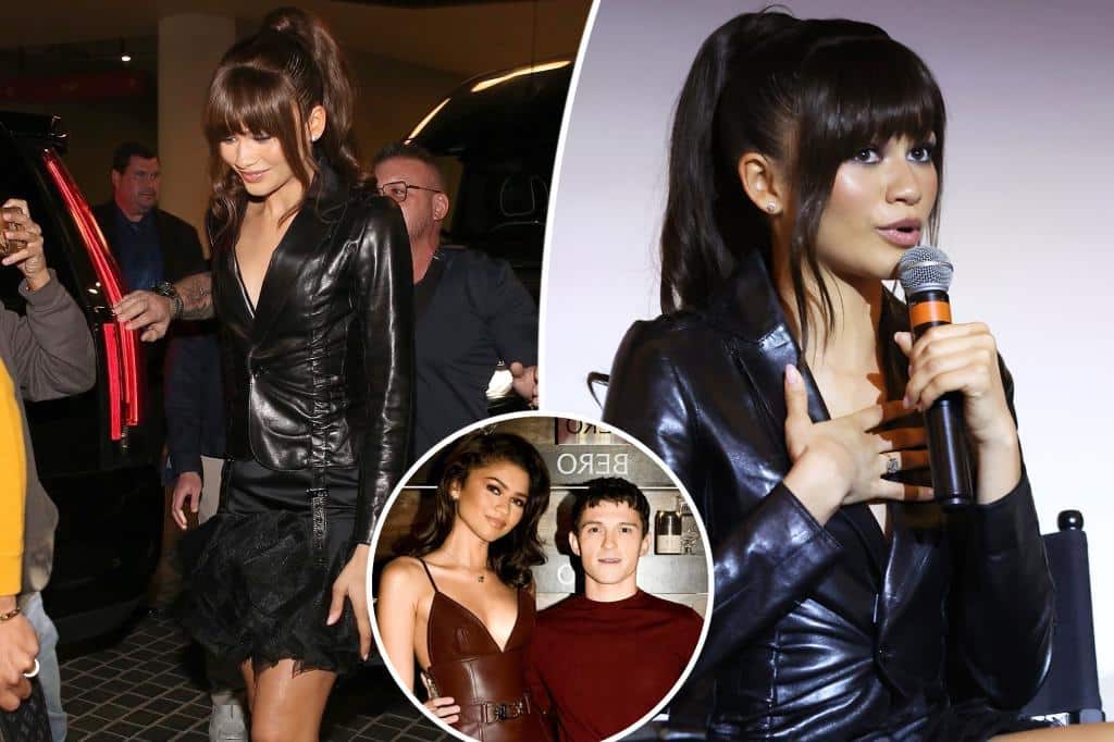Zendaya kicks off fiancÃ©e era with edgy leather look after Tom Holland engagement