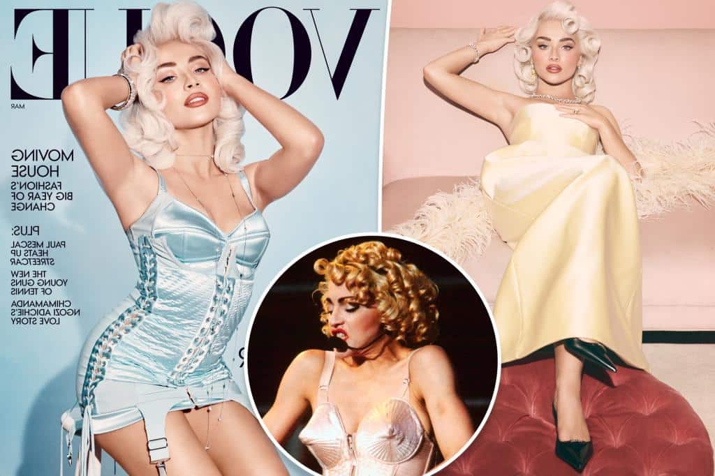 Sabrina Carpenter makes like Madonna in cone bra and platinum curls on the cover of Vogue
