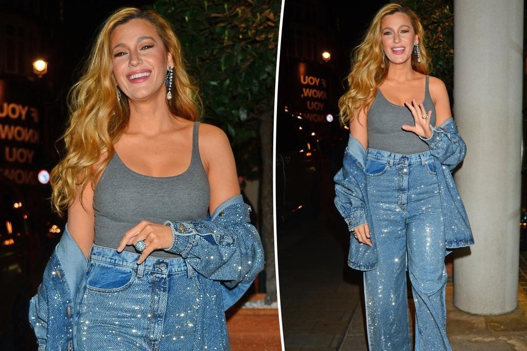 Blake Lively dazzles in crystal-covered double denim at ‘Another Simple Favor’ screening