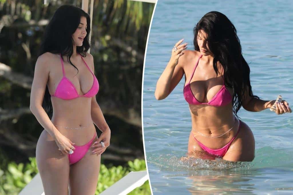 Kylie Jenner gets cheeky in tiny pink bikini on tropical Mother’s Day getaway