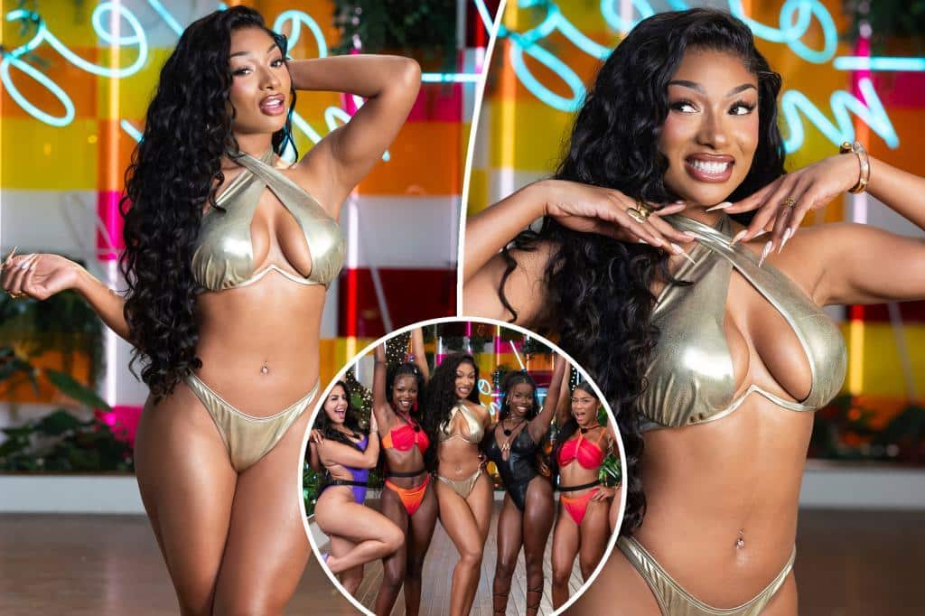 Megan Thee Stallion glitters in metallic cutout bikini for surprise ‘Love Island’ appearance 