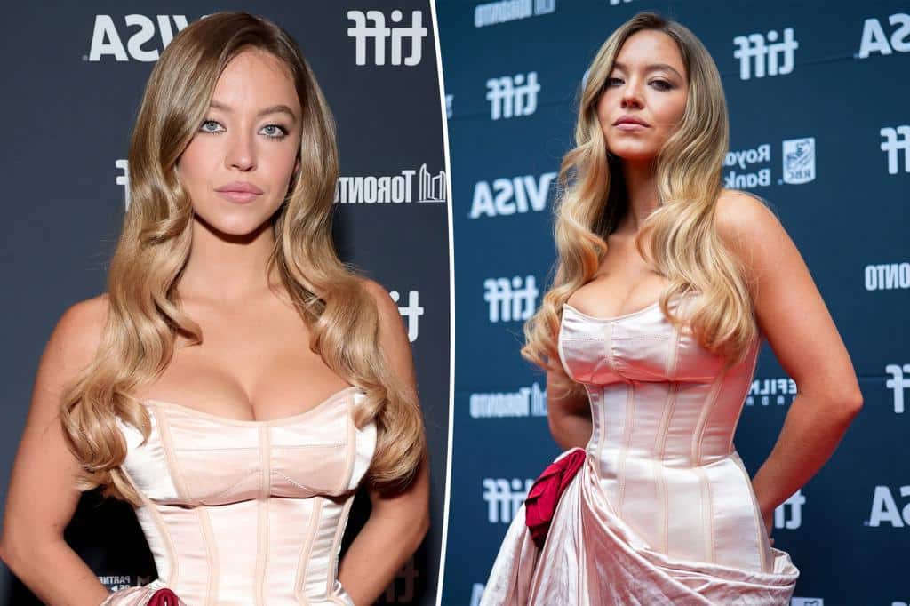 Sydney Sweeney is a total knockout in pale pink corset dress at TIFF 2025