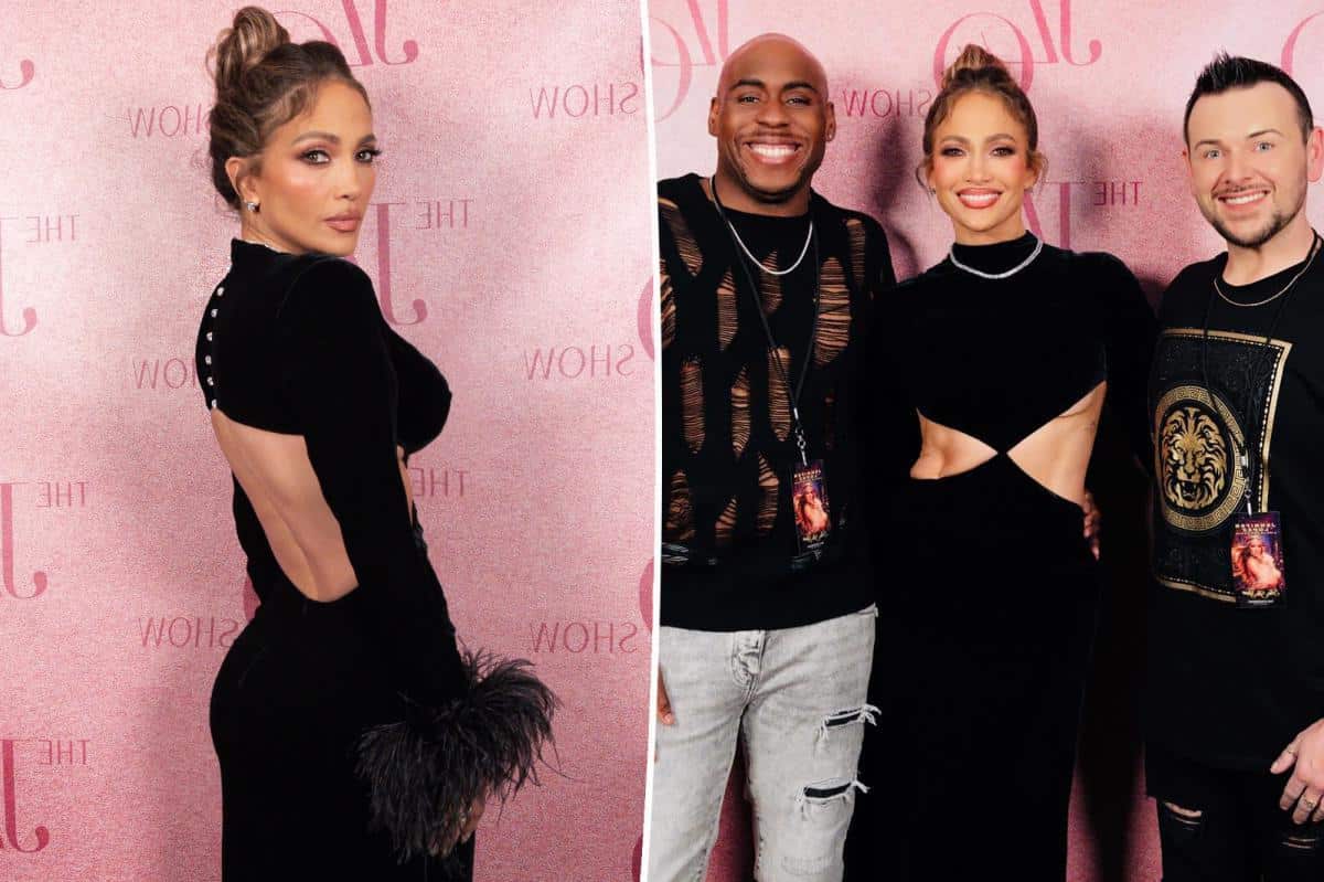 Jennifer Lopez flaunts her abs, back and more in velvet cutout dress for ‘The JLo Show’ finale