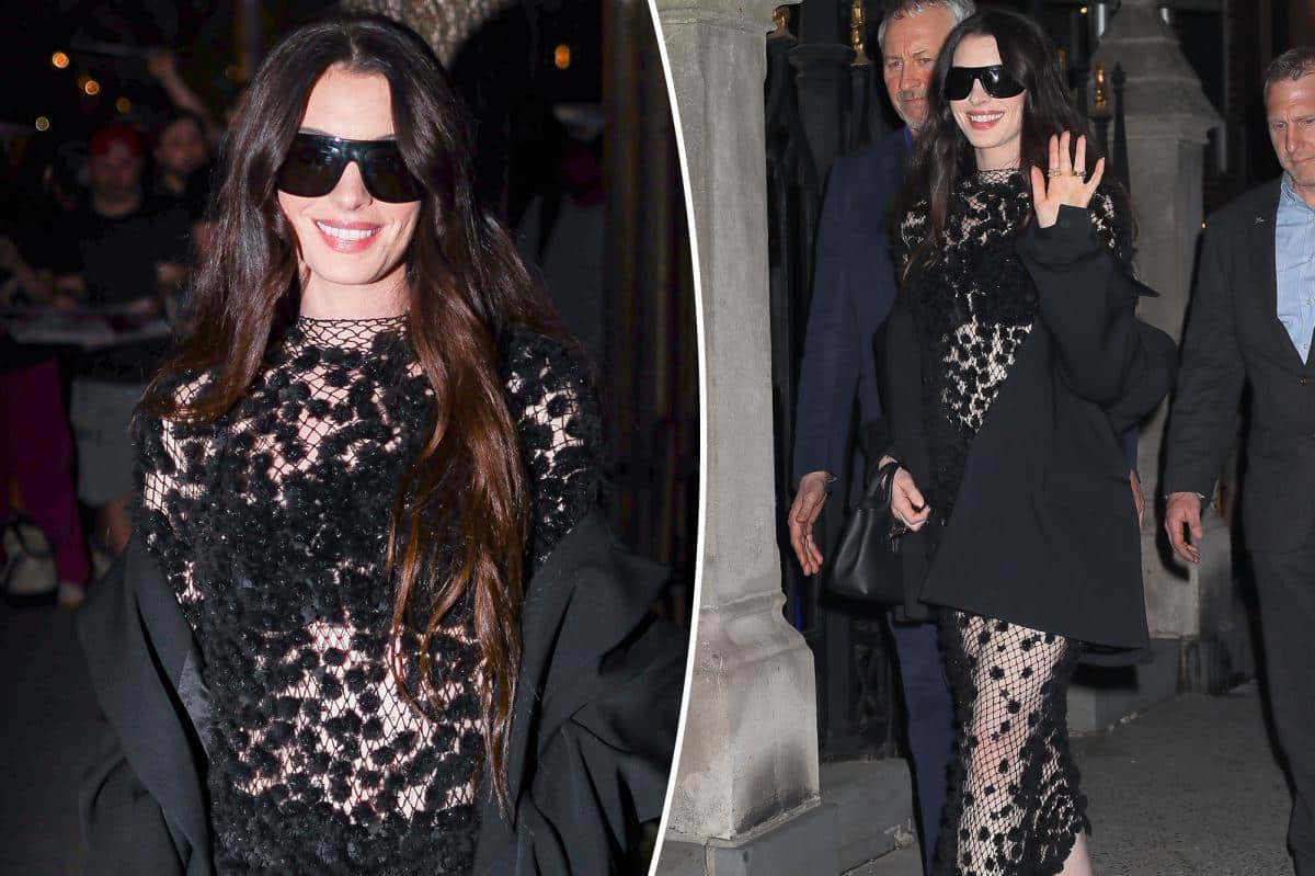 Anne Hathaway goes full pop star in totally sheer dress