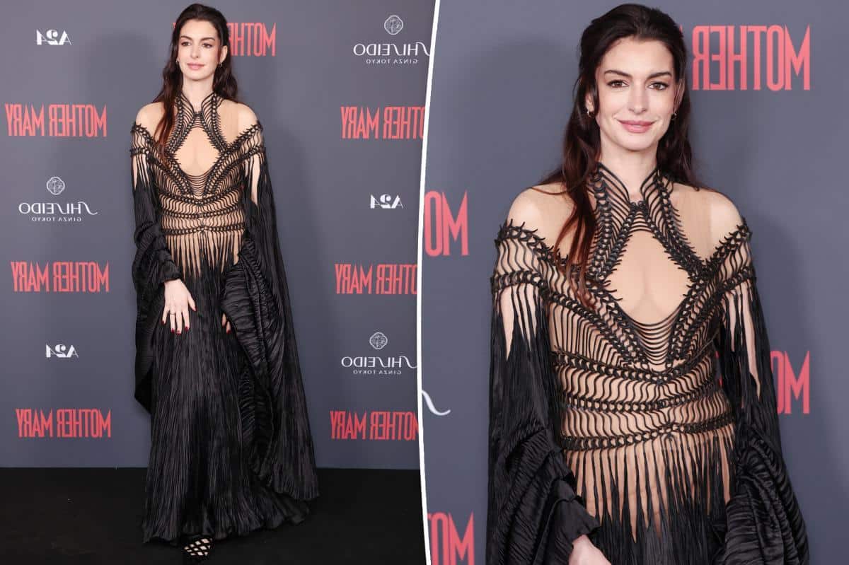 Anne Hathaway captivates in sheer gothic couture at âMother Maryâ London screening