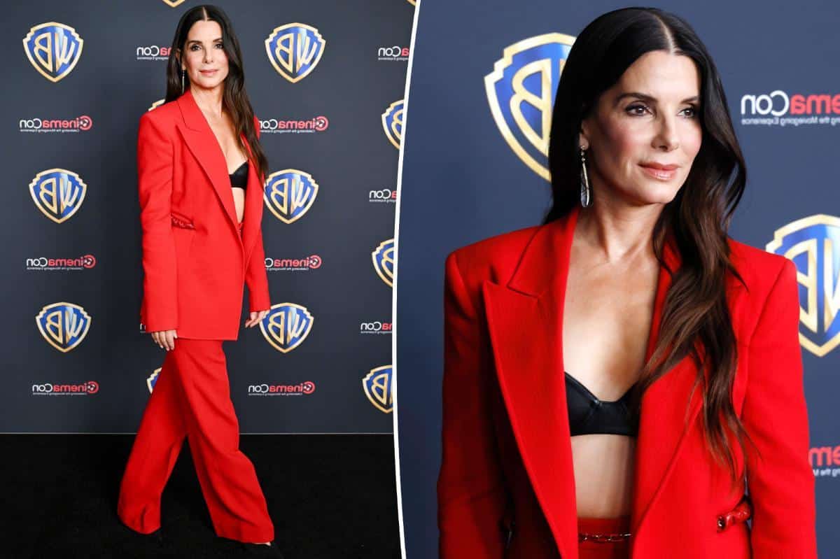 Sandra Bullock wows in red-hot pantsuit on first red carpet in four years