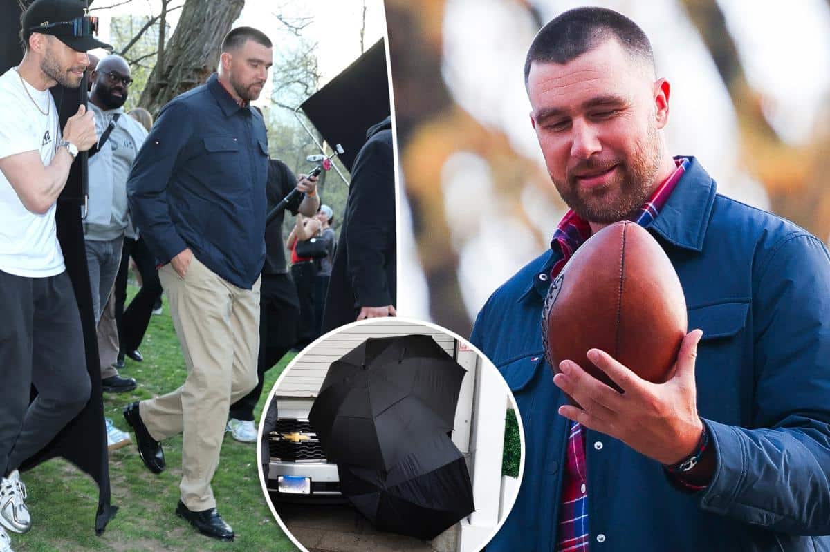 Travis Kelce spotted shooting his first Tommy Hilfiger campaign â with a visit from Taylor Swift