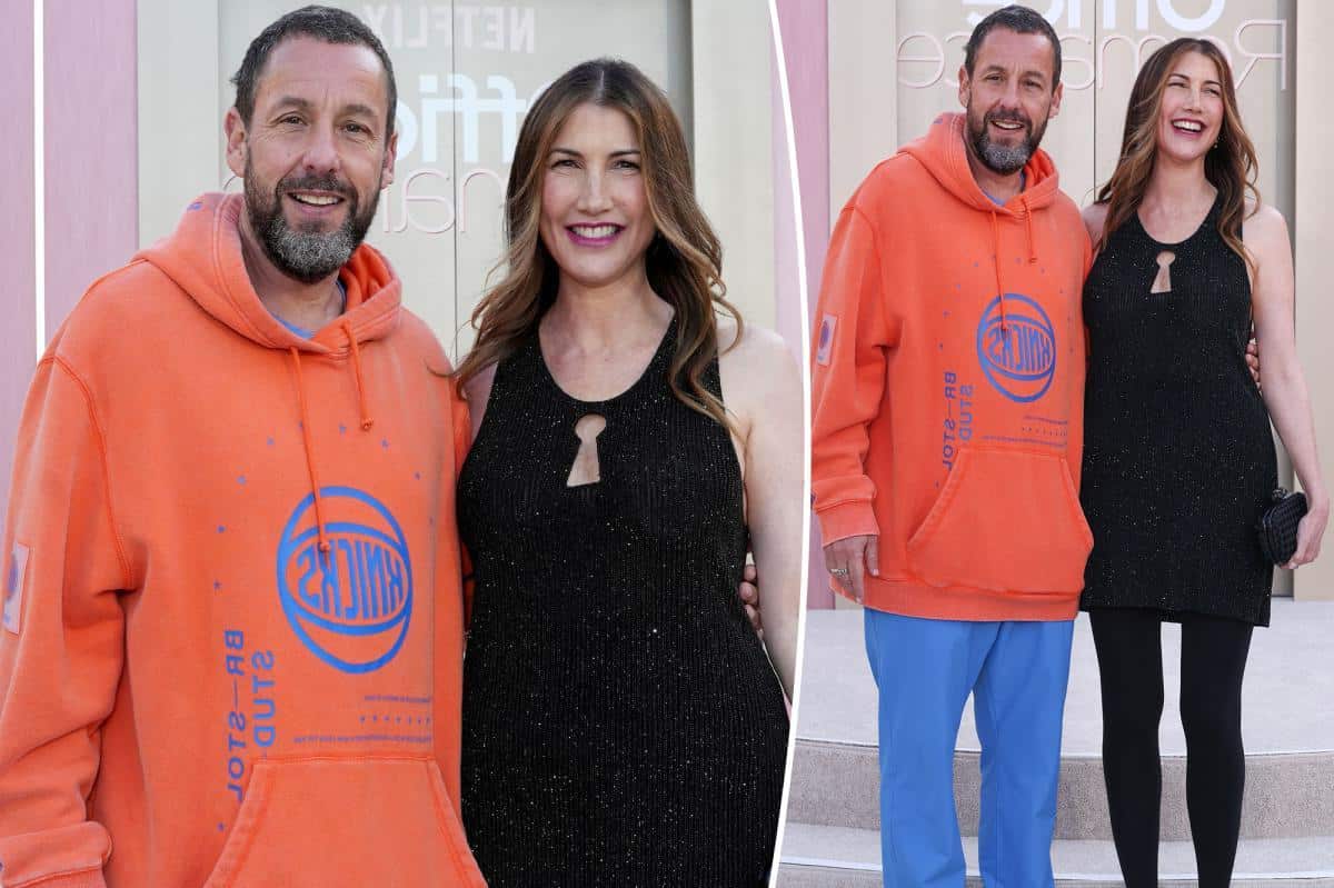 Adam Sandler dresses down in Knicks sweats at wife’s film premiere