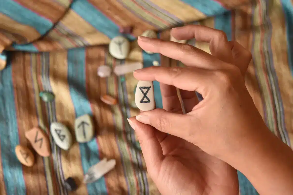 Norse runes and ancient Scandinavian symbols representing Viking mythology